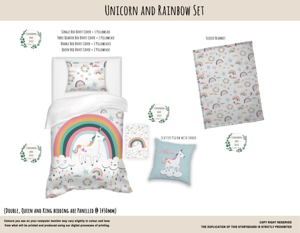 Cinnamon & Spice Bedding Set Kids Linen Unicorn and Rainbow Set