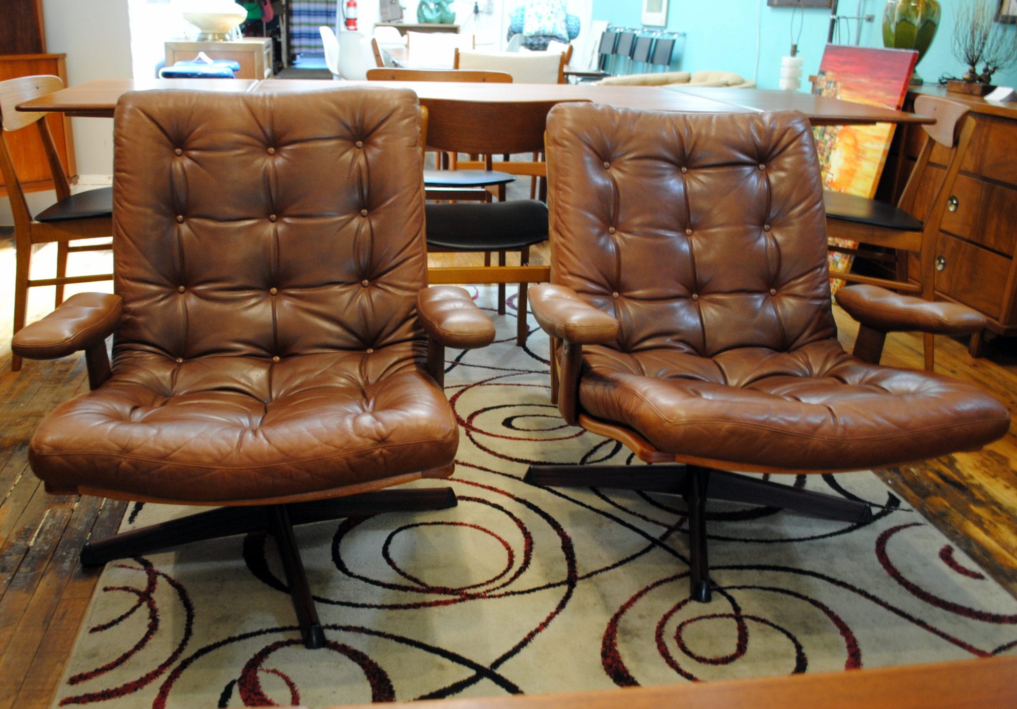 pair Leather Swivel ChairsSweden 1960's Circa