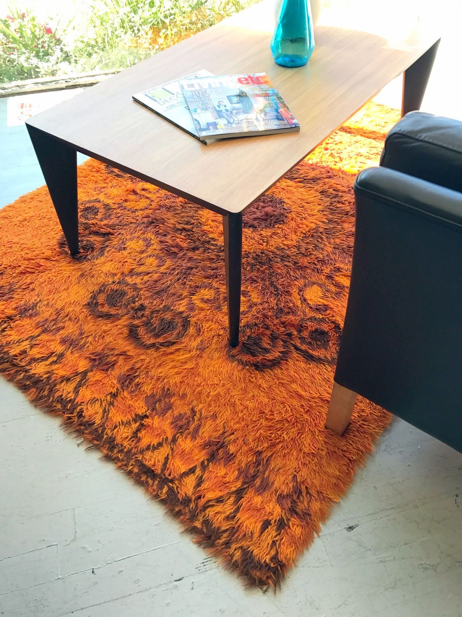 Vintage Orange w/Brown RYA Shag Rug **SALE PRICE 375 Circa