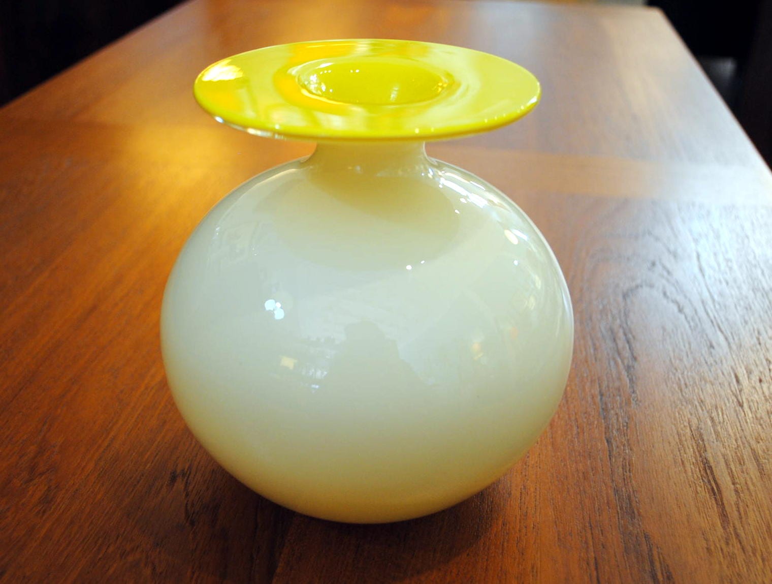 Yellow/White Cased Glass Vase1960's Circa