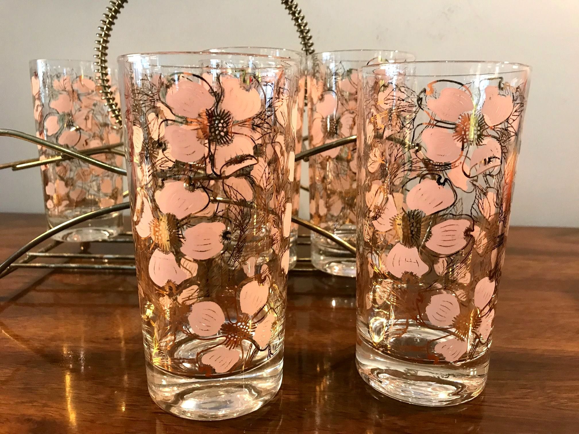 1950’s Drinking Glasses w/ carrierset of 8 Circa