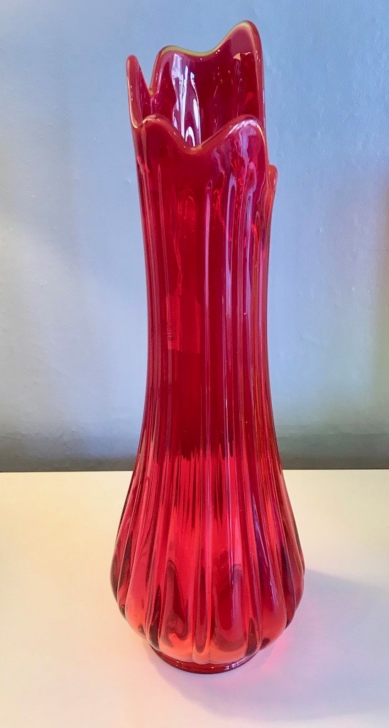 Large RED Mid Mod Viking Glass Vase Circa