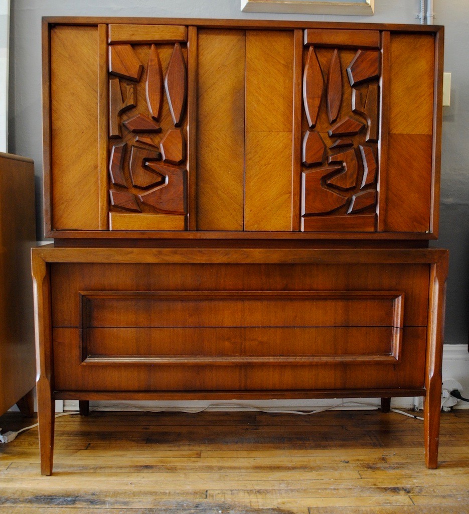 Walnut “Tiki” Tall Chest by United Furniture Co. Circa