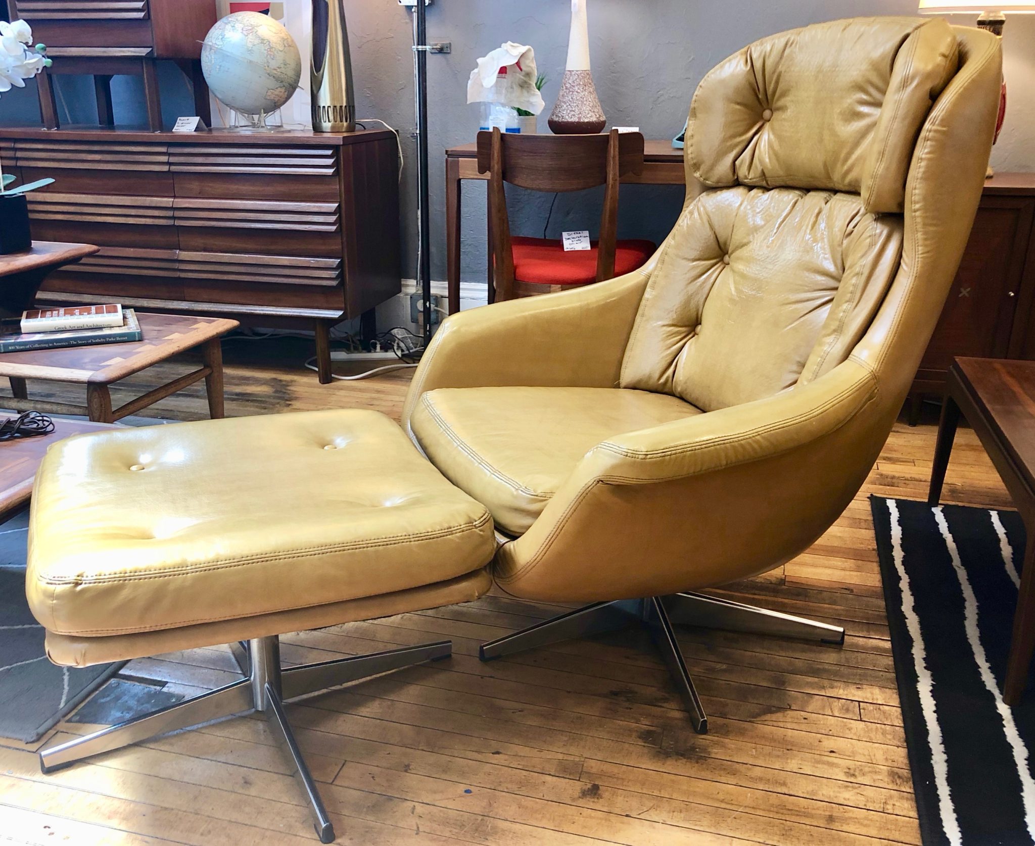 Vintage Swivel Lounge Chair & Ottoman by S & J Sloane Furniture Co, NYC