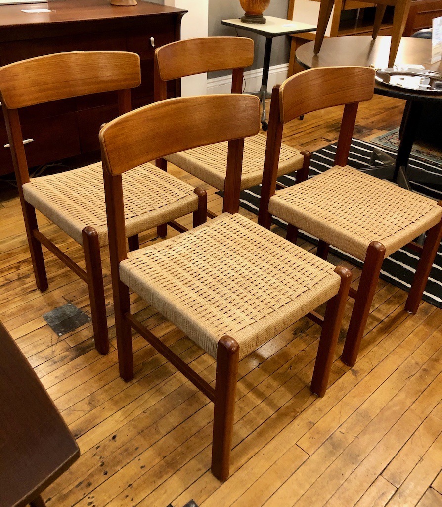 Vintage Danish Modern Teak Dining Chairs w/rope seatsset of 4 Circa