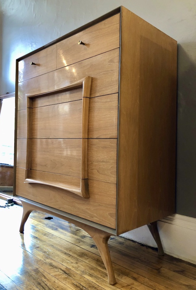 1950’s Tall Dresser by Vanleigh Furniture Kagan Style legs Circa