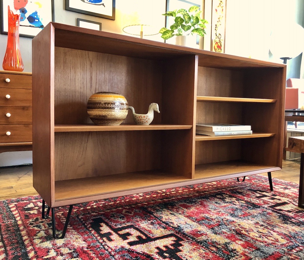 Vintage Danish Teak Bookcase on Hairpin Legs 1960’s Circa