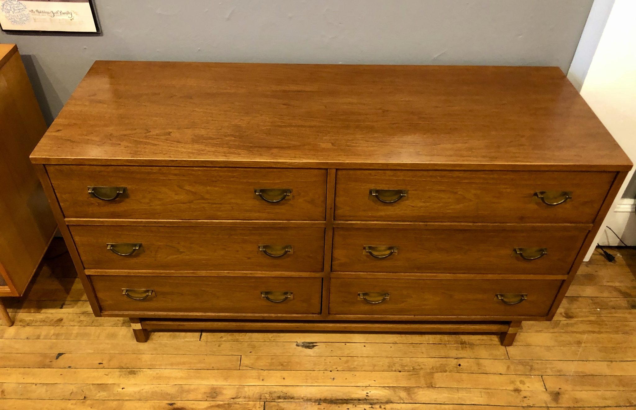 Walnut & Brass 6 Drawer Dresser by Hickory Furniture Co. 1970’s Circa