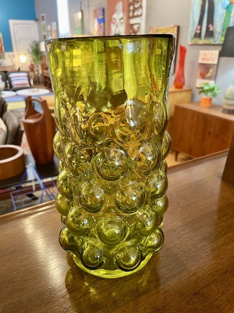 Vintage Large Blenko Green Bubble Vase Circa