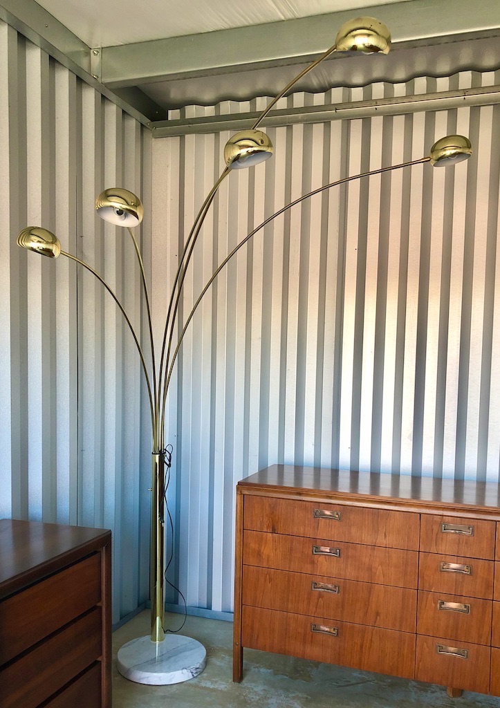 Vintage Brass & Marble Arc Floor Lamp 1970s Circa