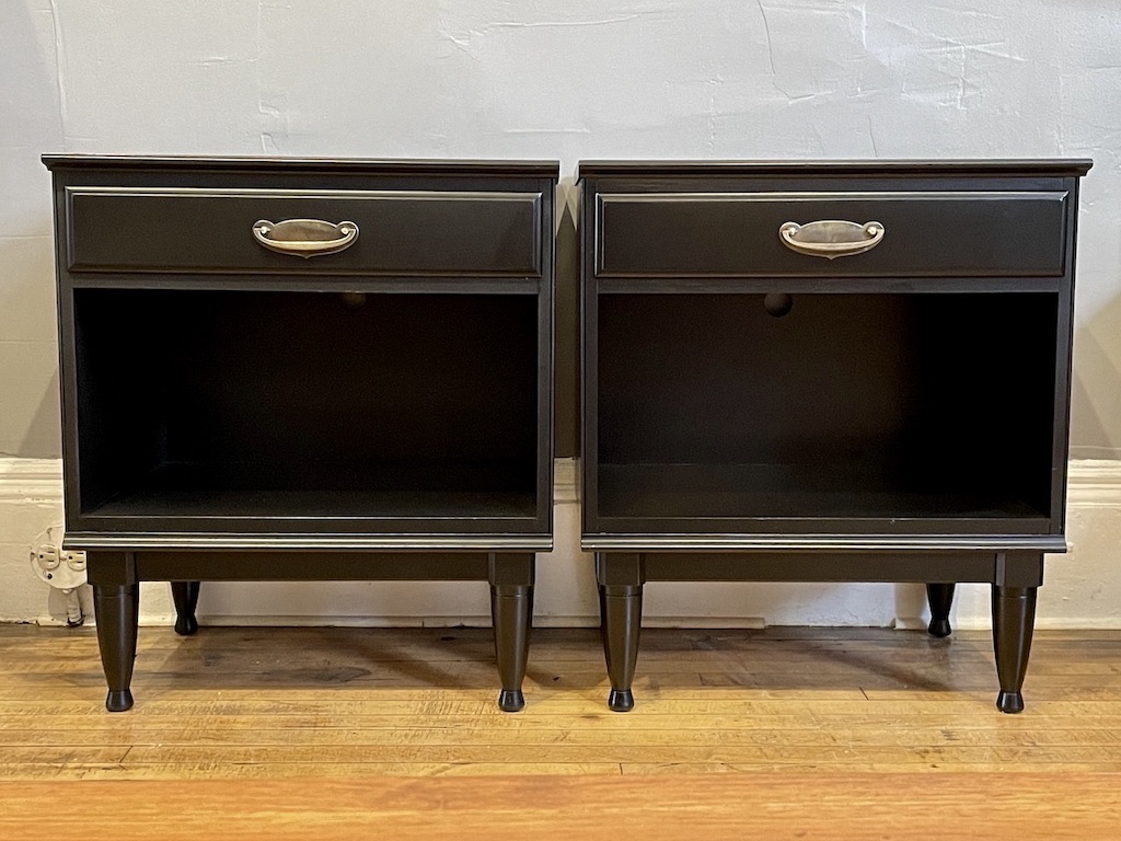 Pair of Solid Cherry Nightstands in Black Lacquer by Kling Furniture