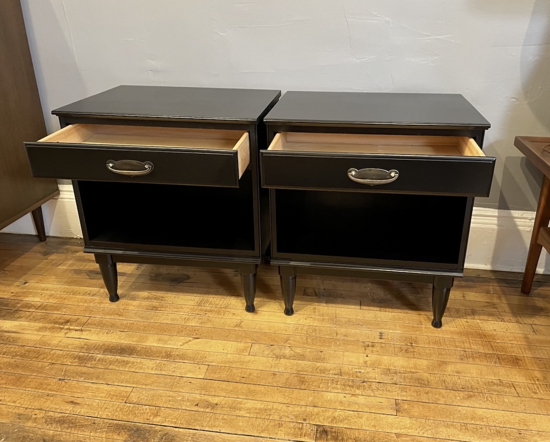 Pair of Solid Cherry Nightstands in Black Lacquer by Kling Furniture