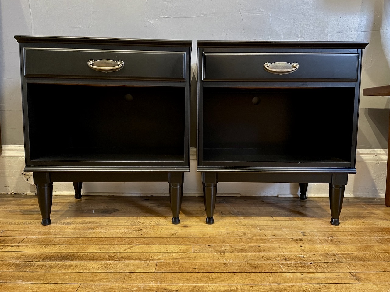 Pair of Solid Cherry Nightstands in Black Lacquer by Kling Furniture