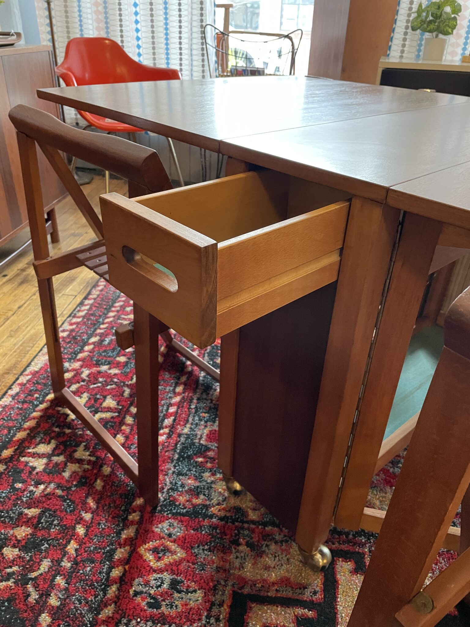 Mid Century Drop Leaf Hideaway Table and Chair Set Circa