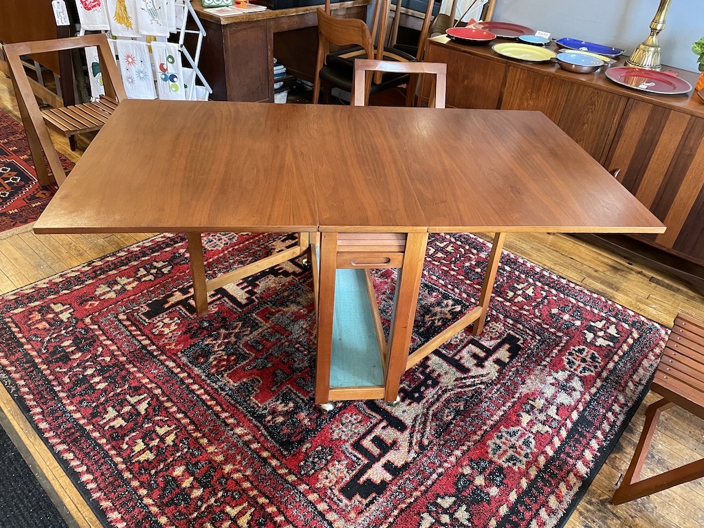 Mid Century Drop Leaf Hideaway Table and Chair Set Circa