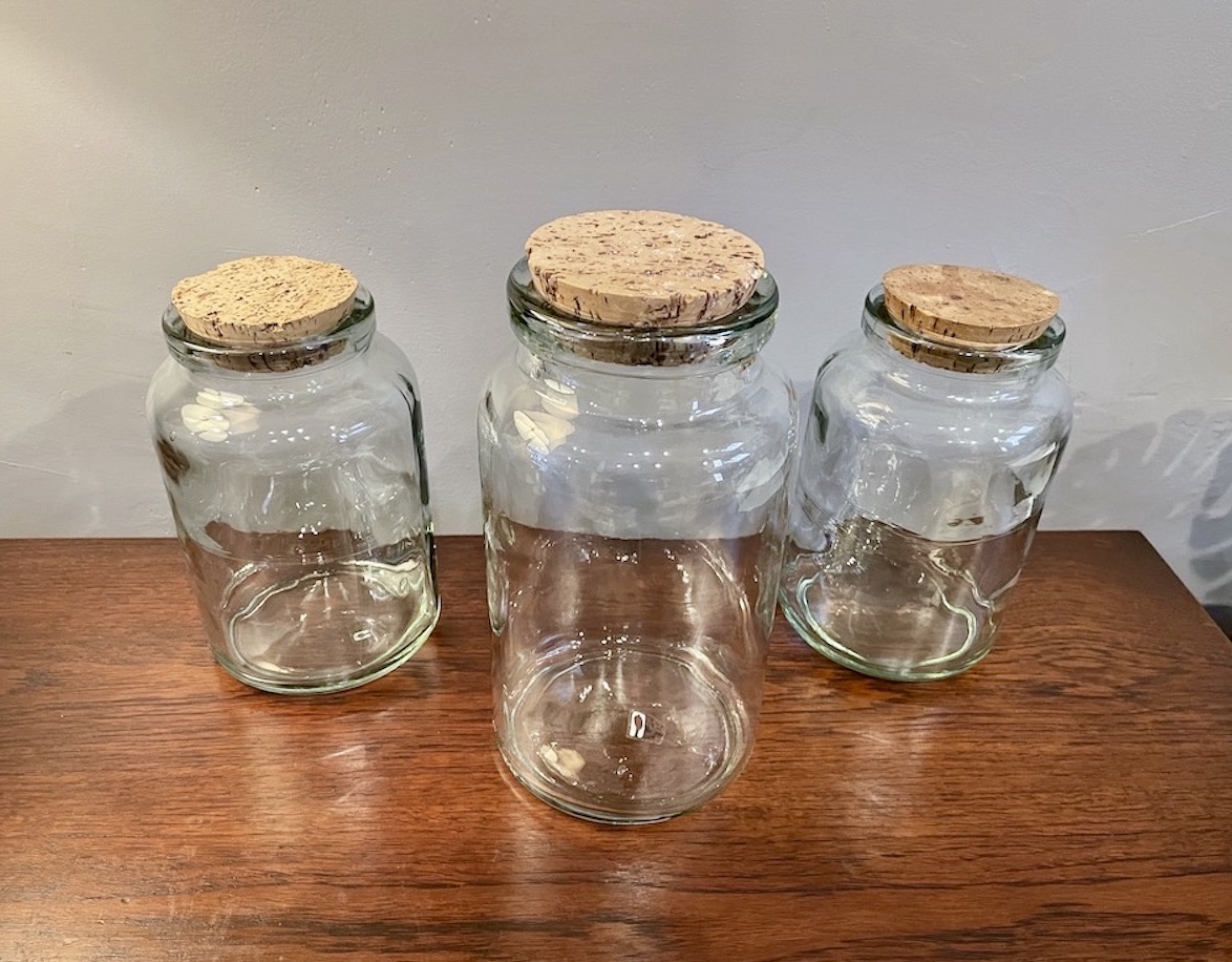 Set of 3 Vintage Hand Blown Lidded Jars from Spain Circa