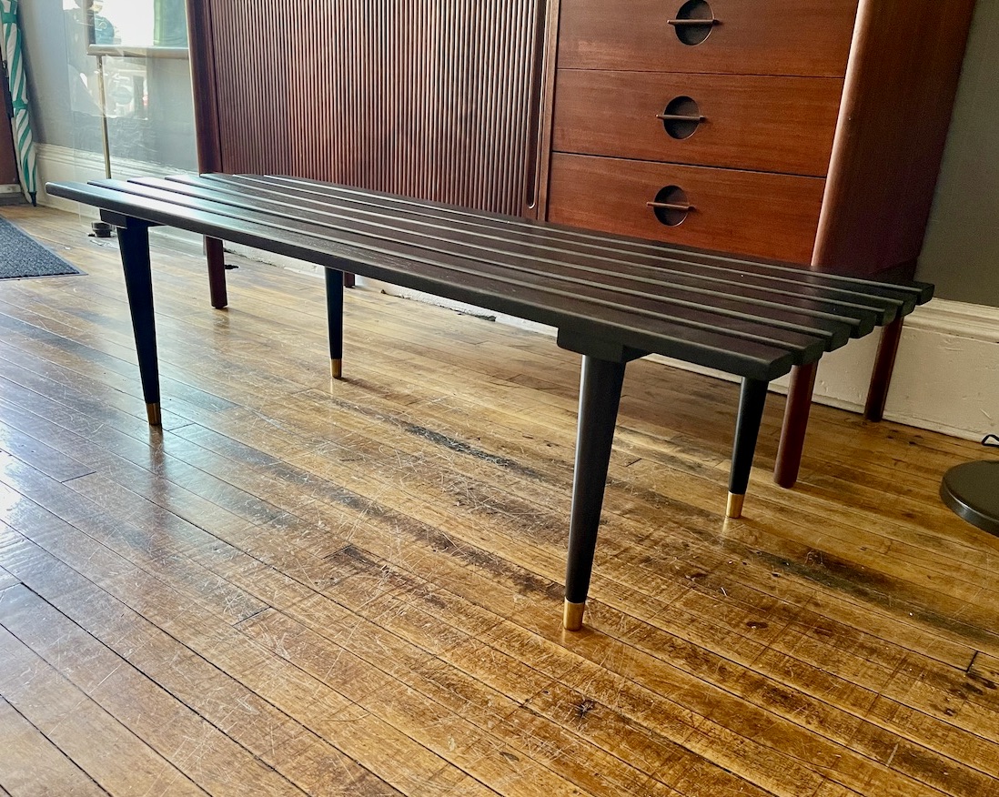 Mid Century Slatted Wood Coffee Table in Black Lacquer Circa