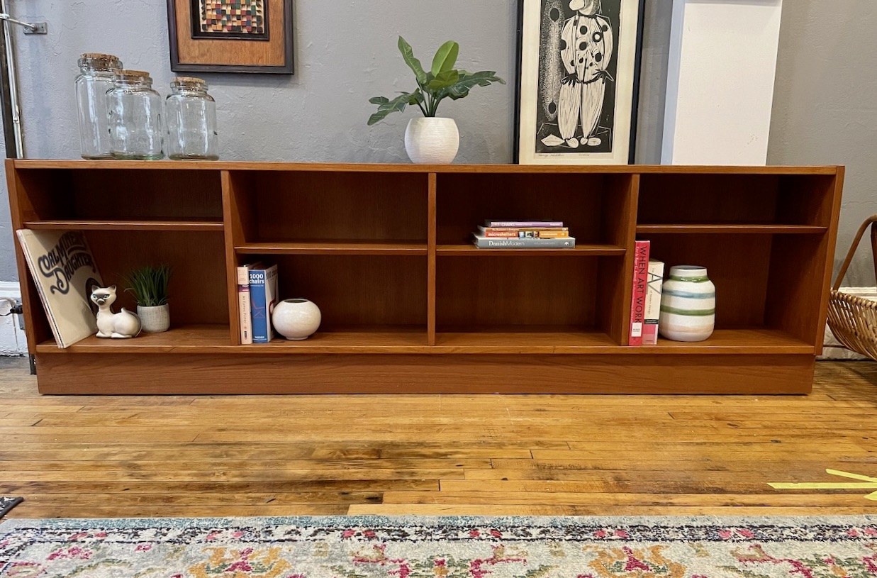 Vintage Long and Low Teak Bookcase from Denmark Circa