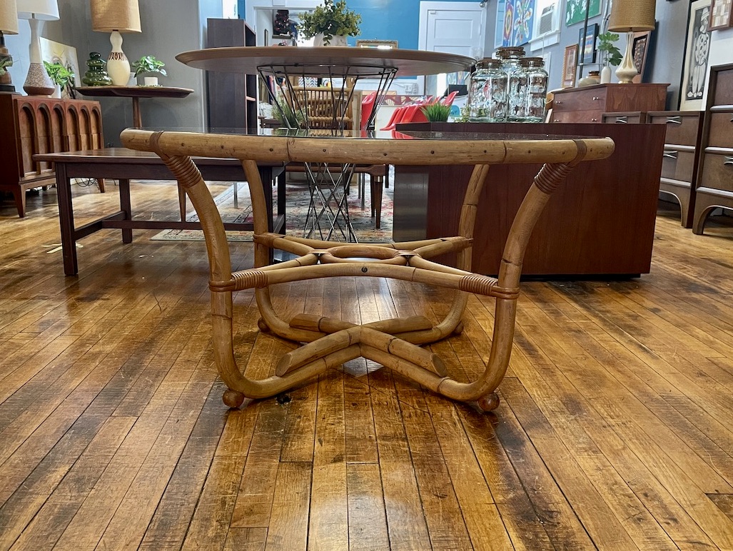 Vintage Rattan Coffee Table with Glass Top Circa