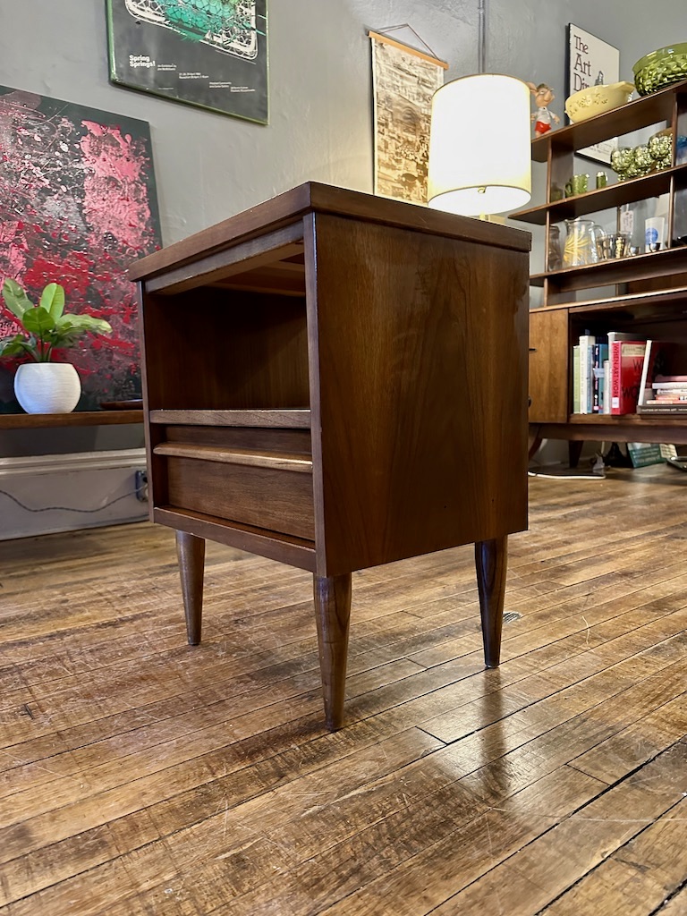 Mid Century Walnut Single Drawer Nightstand by Bassett Circa