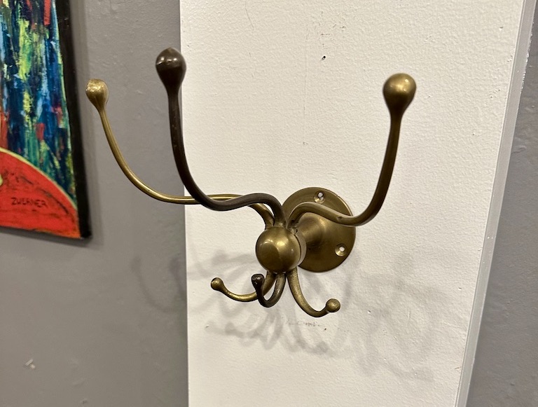 Antique Brass Wall Mount Coat Hanger Circa