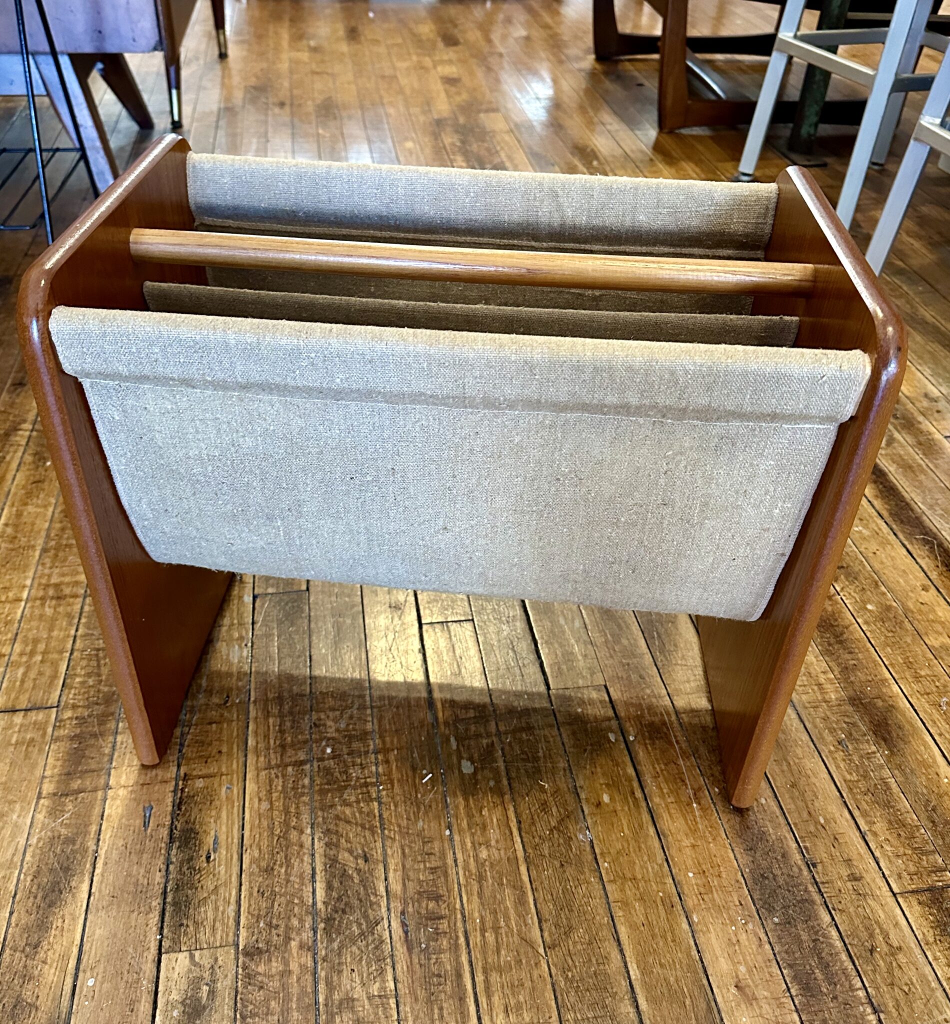 Danish Teak & Canvas Magazine Holder Circa