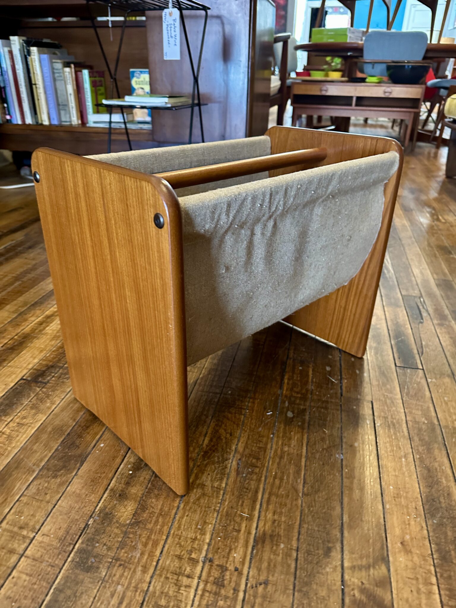 Danish Teak & Canvas Magazine Holder Circa