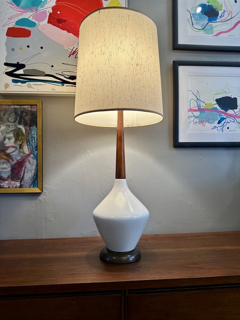 Mid Century Ceramic and Wood Table Lamp Circa