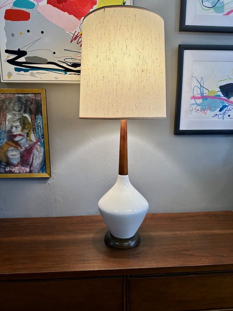 Mid Century Ceramic and Wood Table Lamp Circa