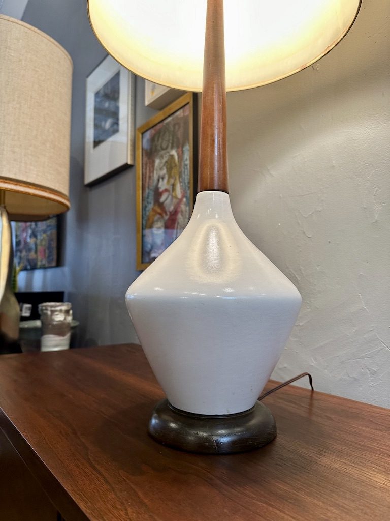 Mid Century Ceramic and Wood Table Lamp Circa
