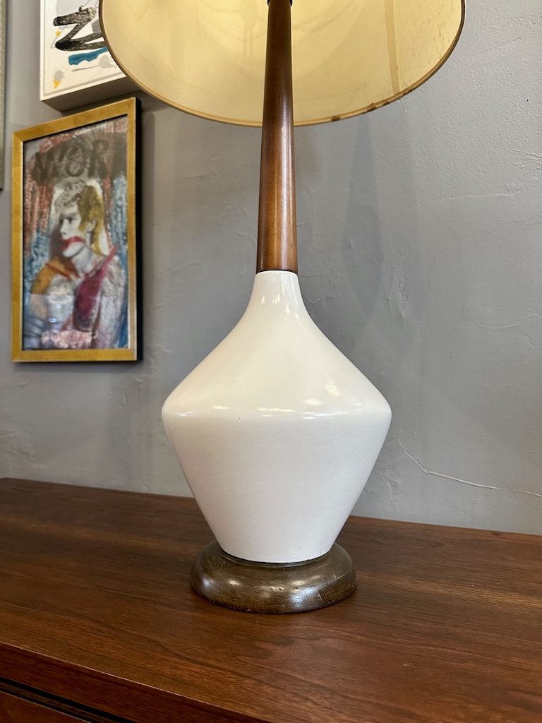 Mid Century Ceramic and Wood Table Lamp Circa
