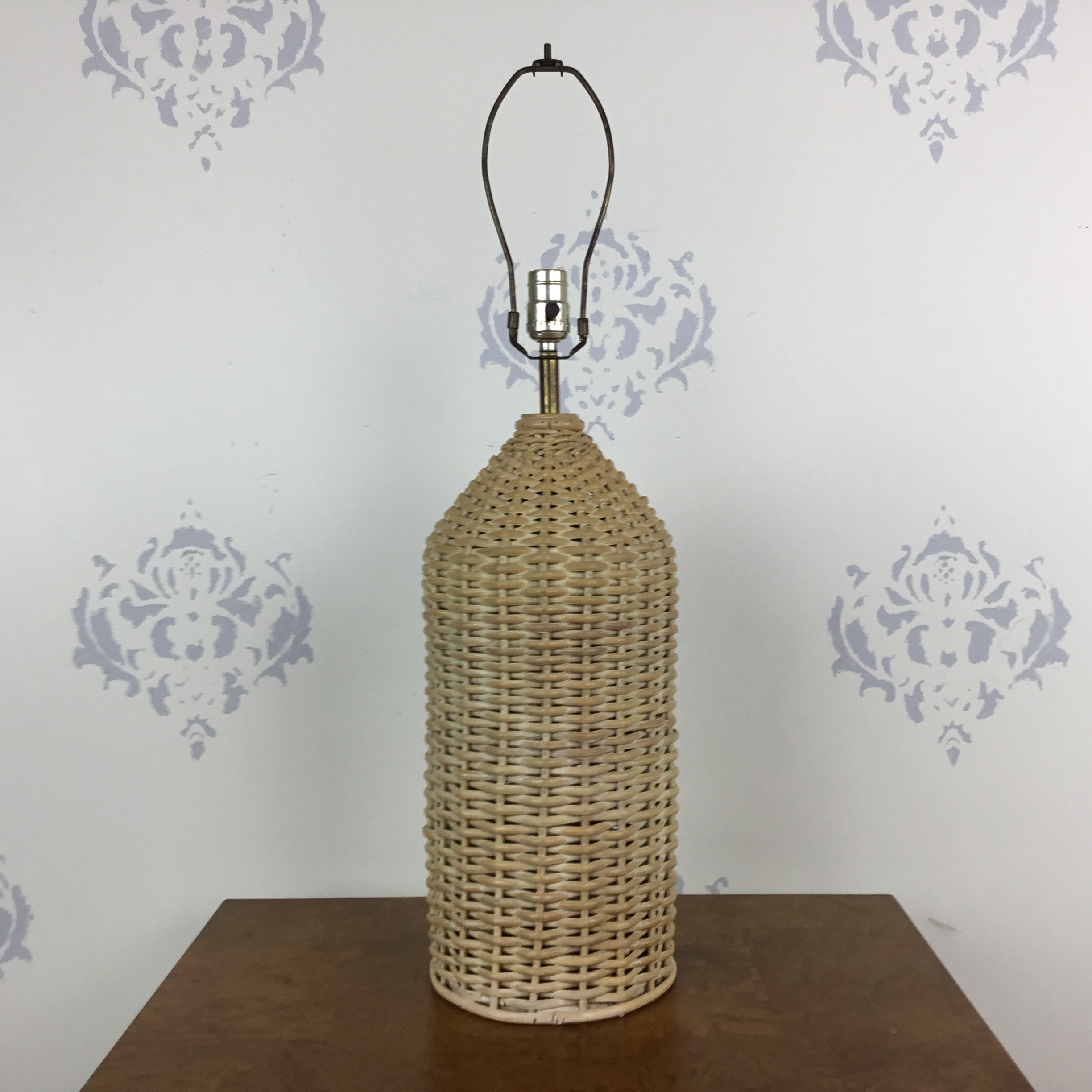 Single RATTAN Basket Woven Lamp Circa Who