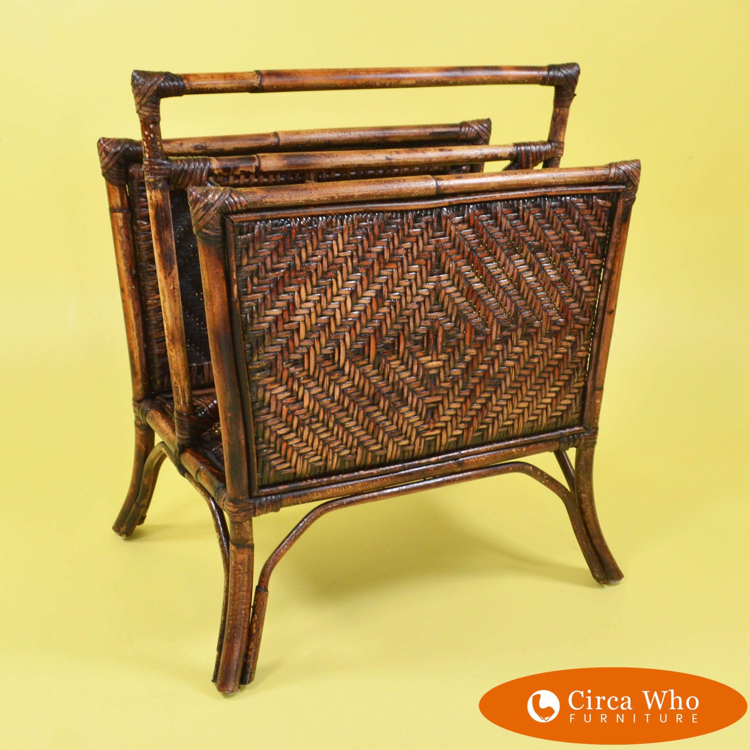Burnt Bamboo Rattan Magazine Rack Circa Who