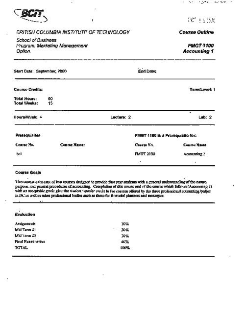 FMGT 1100 Accounting 1 The BCIT cIRcuit