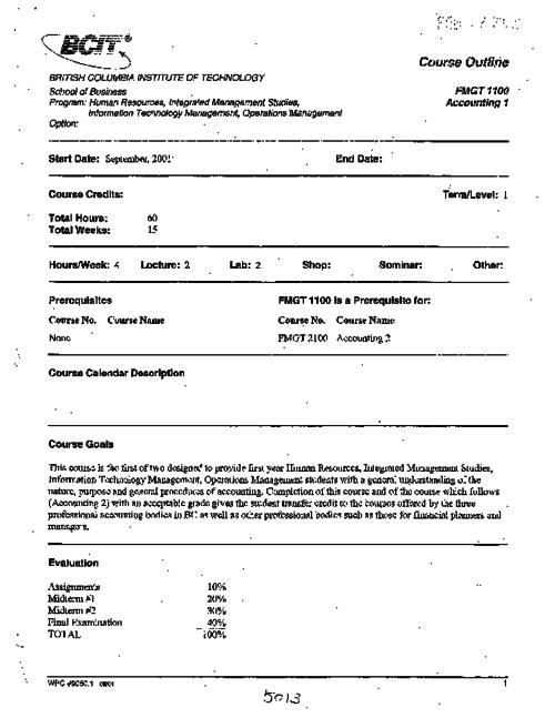 FMGT 1100 Accounting 1 The BCIT cIRcuit