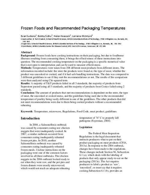 Frozen foods and packaging temperatures. The BCIT cIRcuit