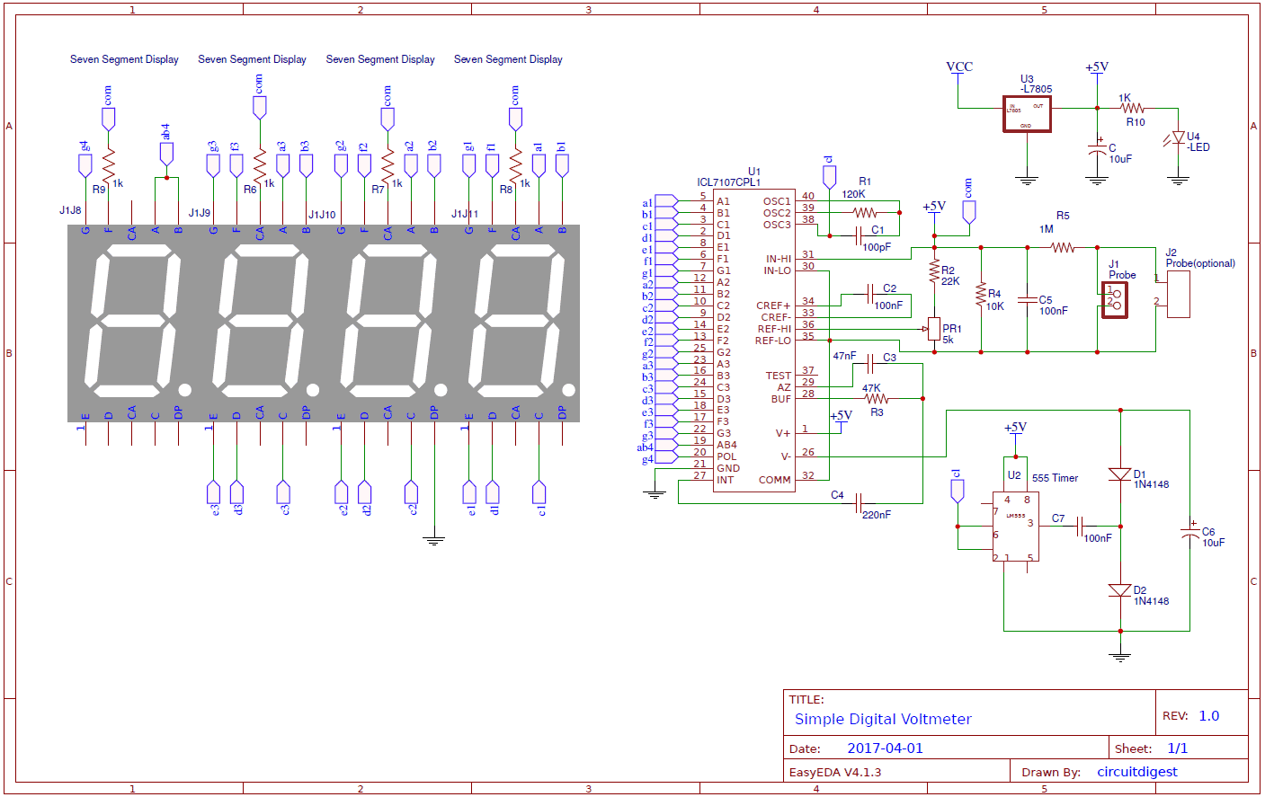 Simple Digital Voltmeter Circuit Diagram Using Icl7107