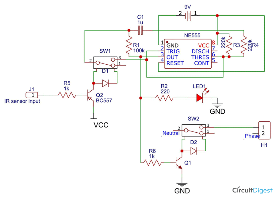 Build a Simple Motion Detector Circuit using 555 Timer IC and Relay to