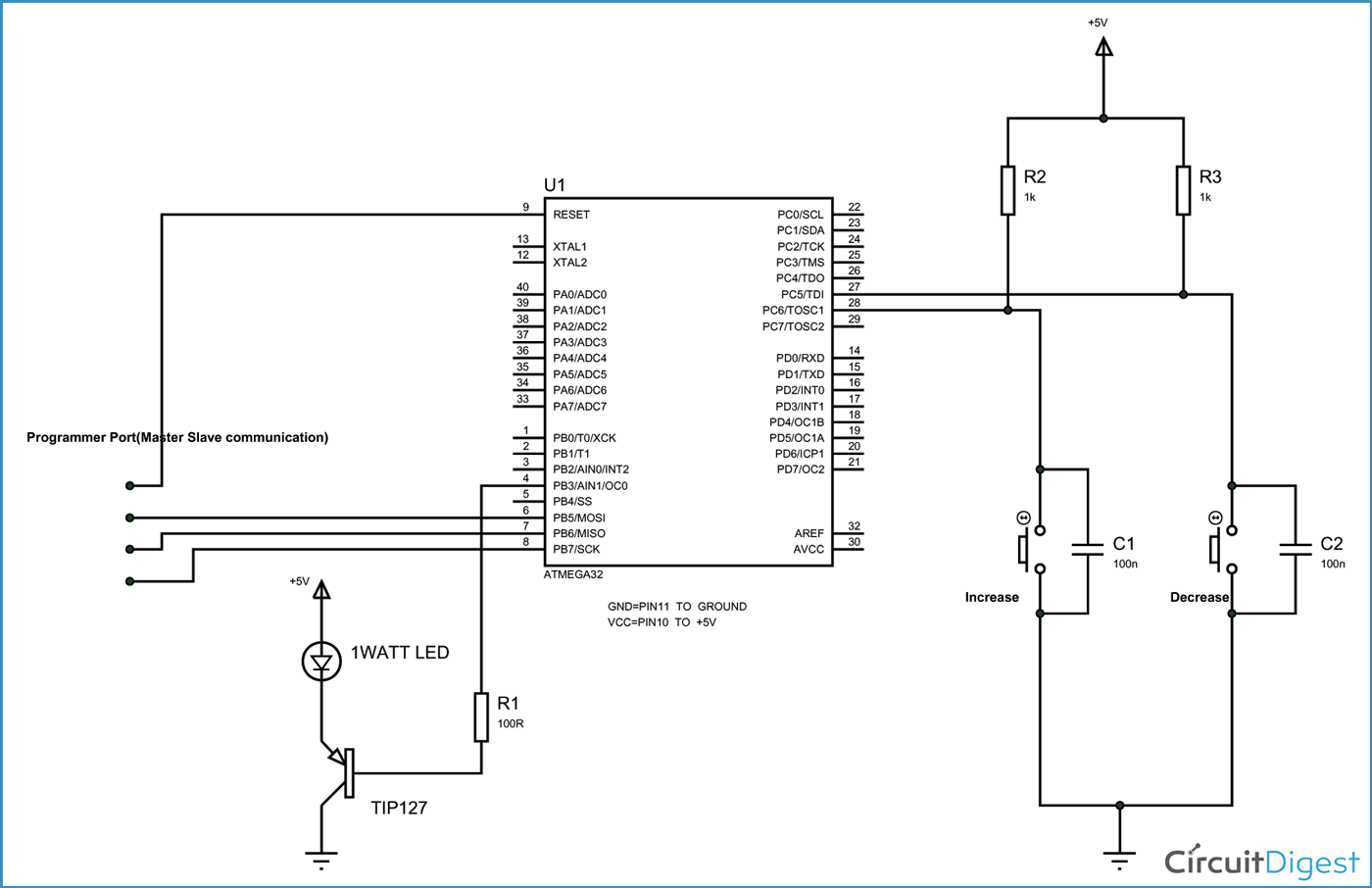 Power LED Dimmer using ATmega32 AVR Microcontroller PWM Tutorial