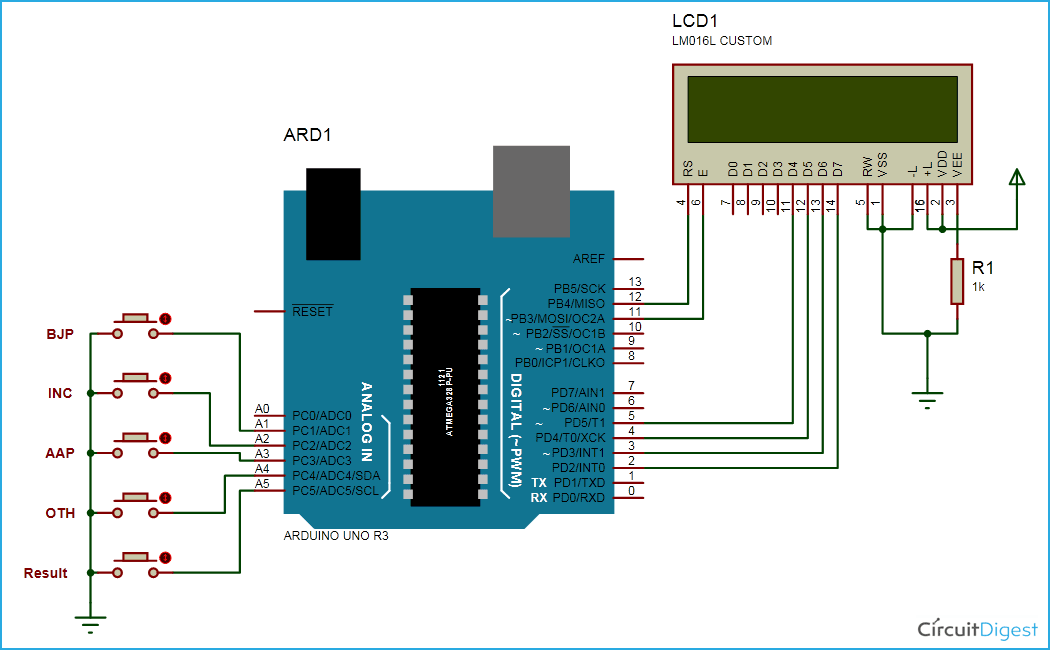 Electronic Voting Machine Project using Arduino: Circuit Diagram & Code