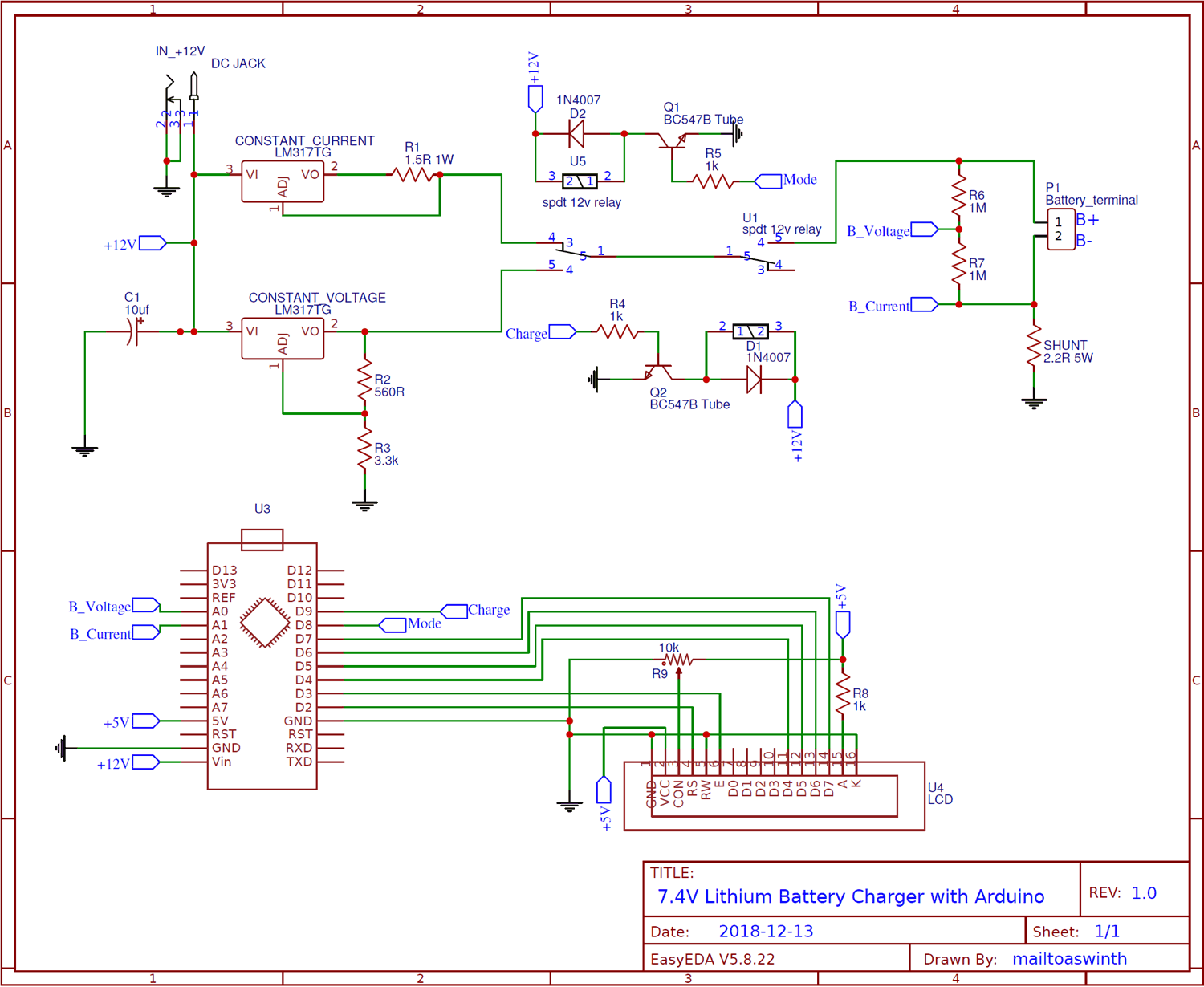 7.4V Two Step Lithium Battery Charger Circuit - CC and CV mode