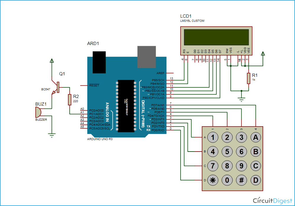 Password Based Door Lock System Circuit Diagram