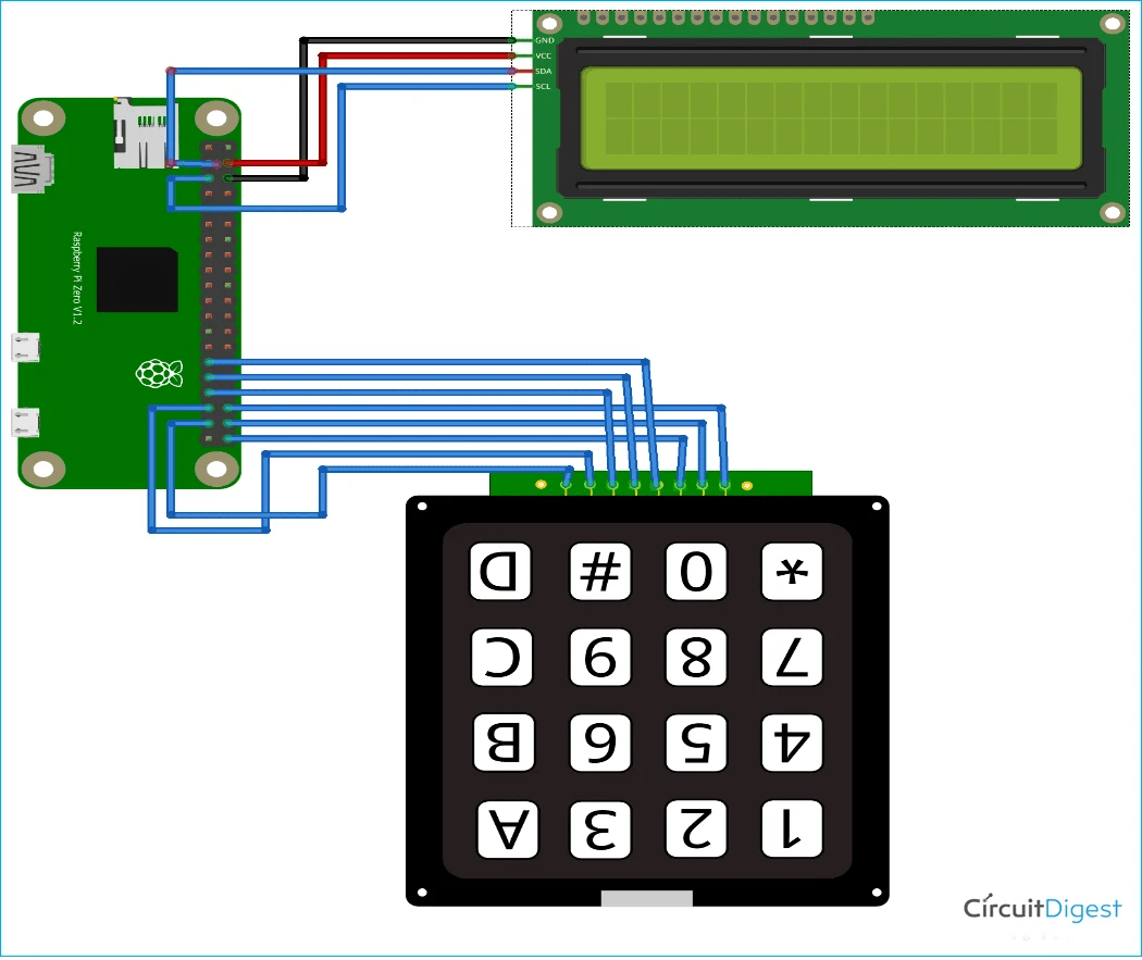 Interfacing I2C LCD and 4 x 4 keypad with Raspberry Pi zero W