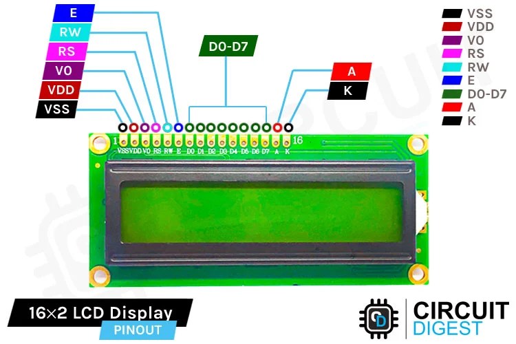 16x2 Lcd Pinout Diagram Interfacing With Arduino