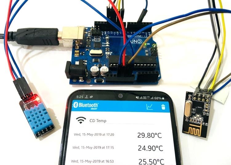 Sending Sensor Data to Android Phone using Arduino and NRF24L01 over