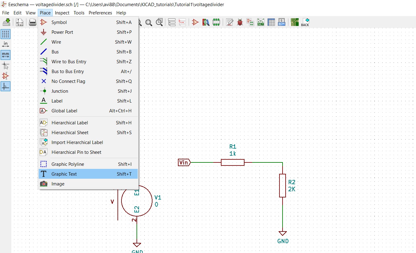 How to perform the voltage divider circuit simulation using the KiCad