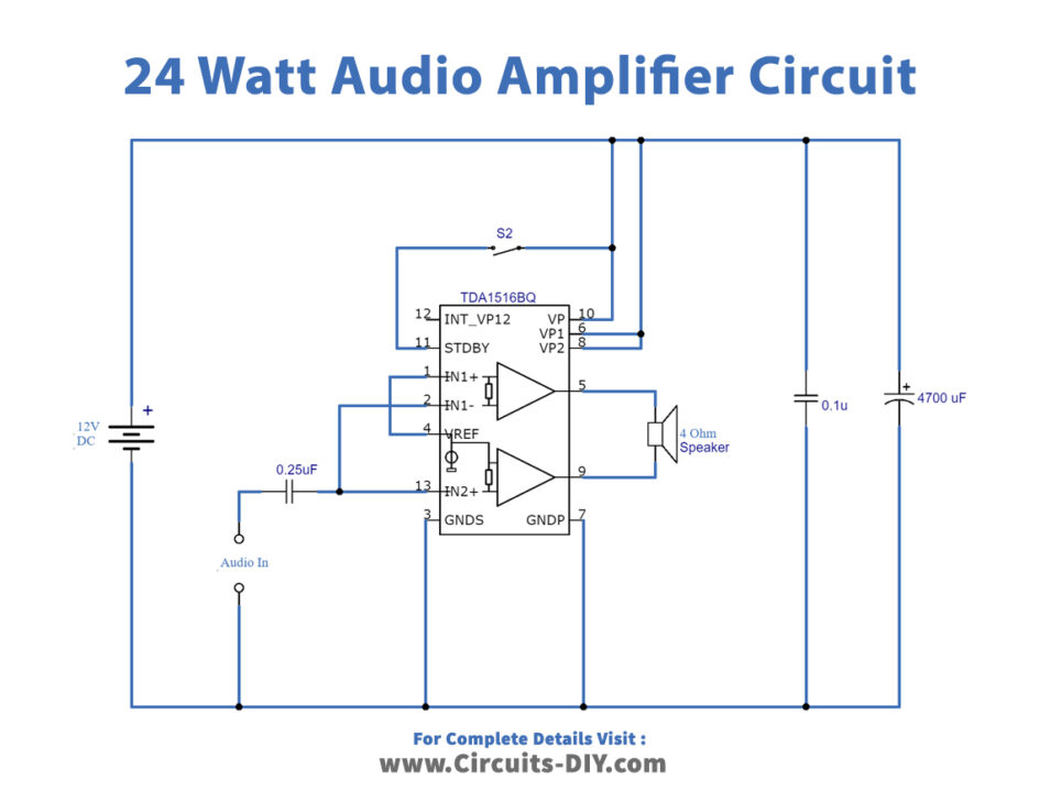 Simple 24w 12v Audio Amplifier Using Tda1516bq Ic