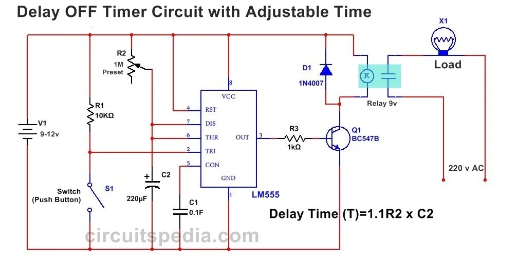 555 Delay OFF Timer Circuit For Delay Before Turn OFF Circuit