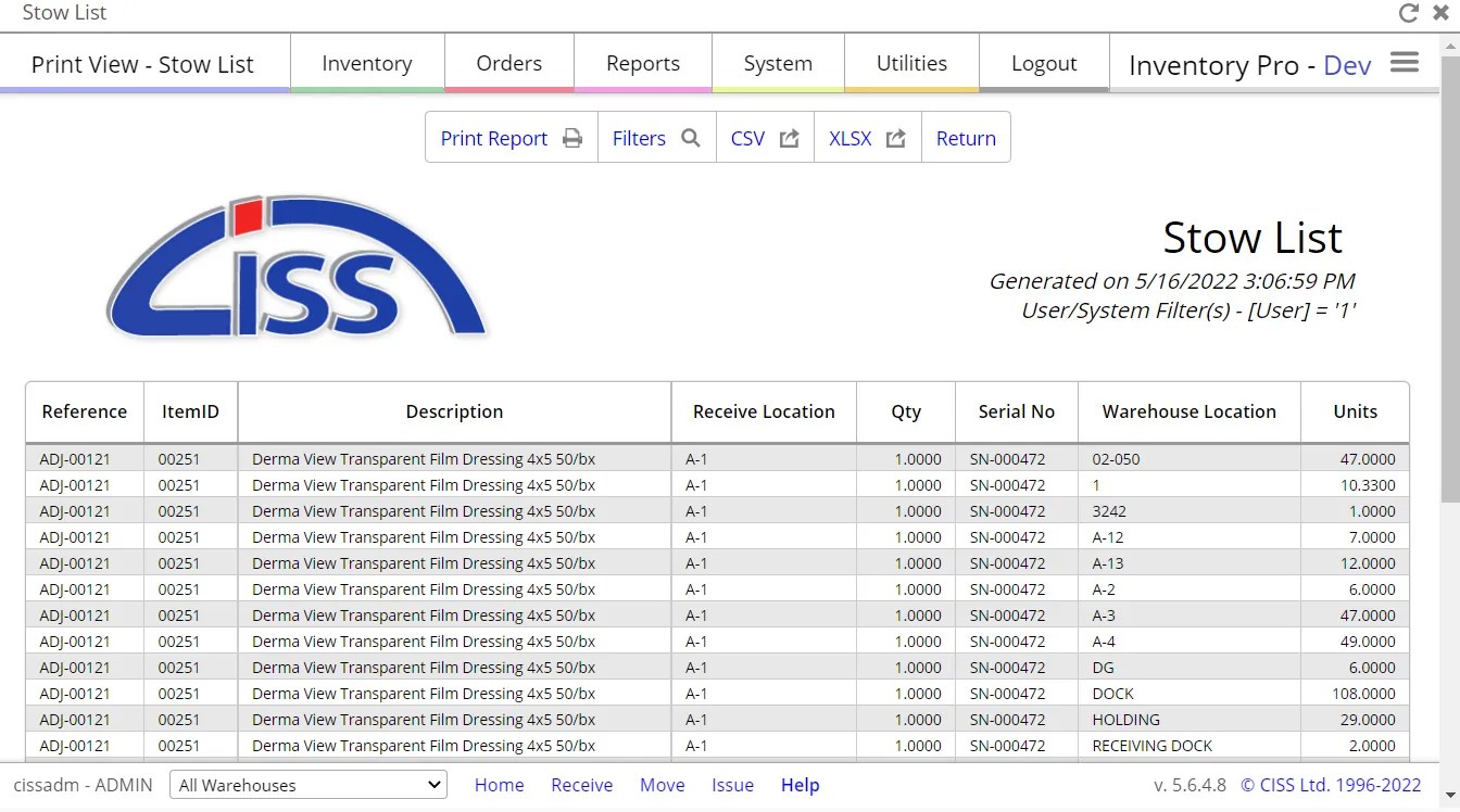 Putaway / Stow List CISS Ltd.