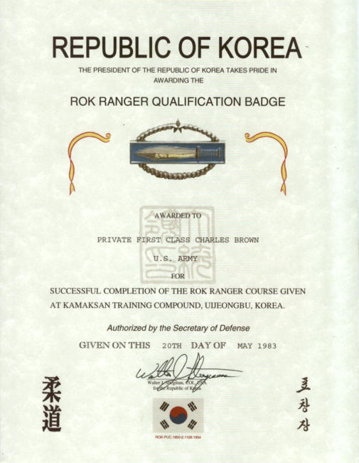 ROK Ranger School Certification,ARMY RANGER SCHOOL Certificate